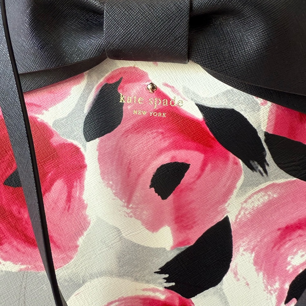 Kate Spade Pink Floral Tote with Black Bow - Picture 4 of 12